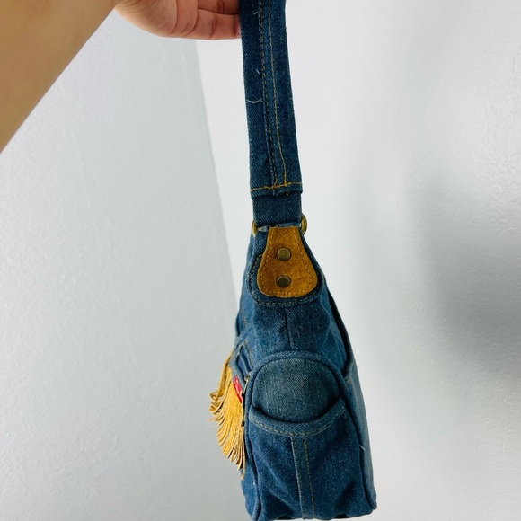 Y2K Denim Blue Jean Fringe Boho Shoulder bag - Picture 6 of 12